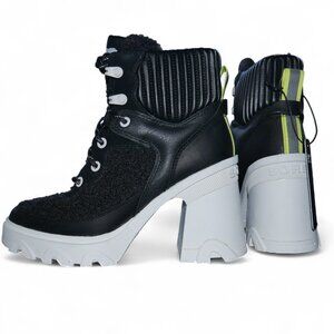 Sorel Brex Heel Women's Waterproof Winter Boots in Black Sherpa Chunky Platform